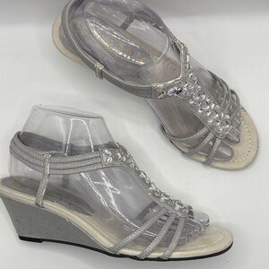 New York Transit Women’s Metallic Silver Wedge Sandal size